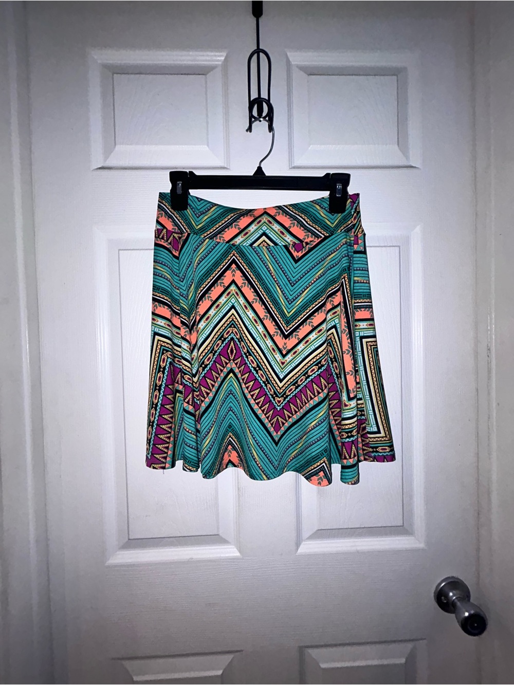 Chevron Print Skater Skirt in Teal and Coral
